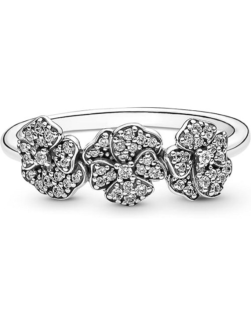 Pansy Sterling Silver Ring With Clear Cu