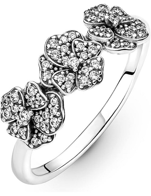 Pansy Sterling Silver Ring With Clear Cu