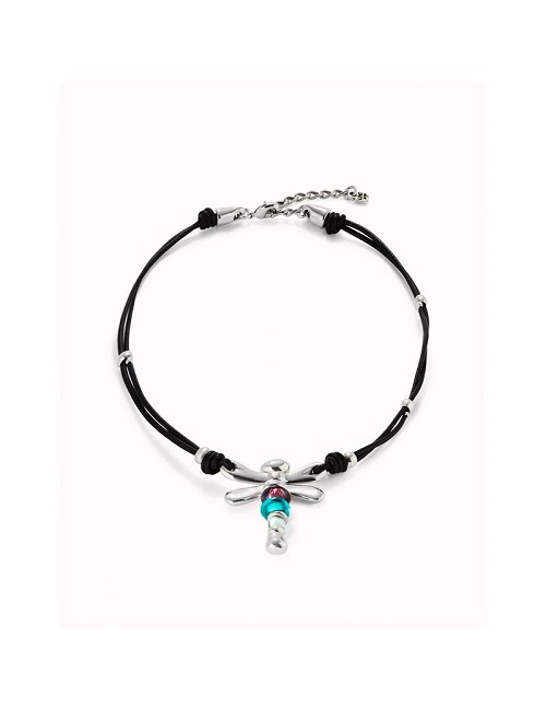 Collar Cuero Libelula Baño Plata Cris. Multicolor