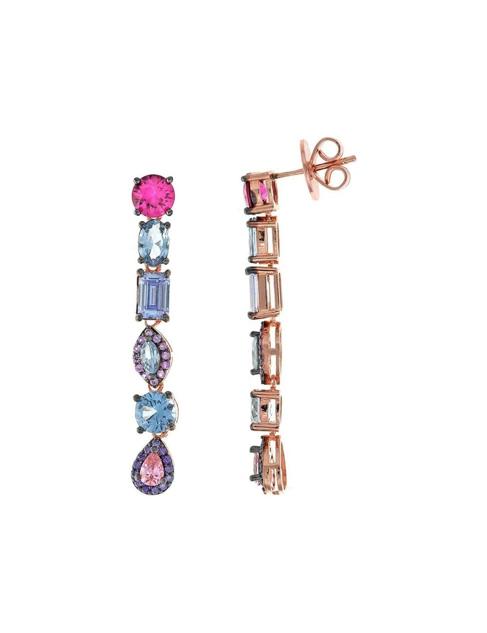 Pendientes Plata Chapado Rosa Tira Brillantes Y