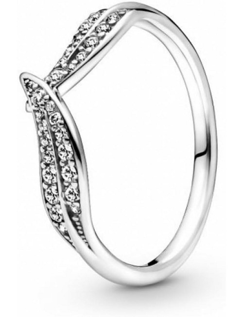 Leaves Sterling Silver Ring With Clear C