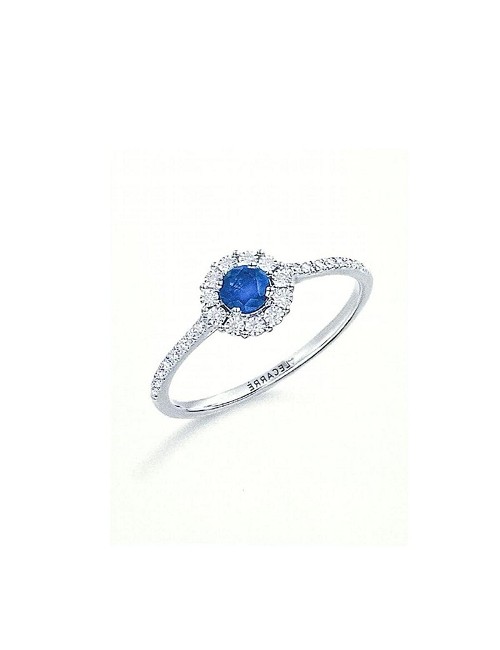 Anillo Oro Bco con Brillantes y Zafiro