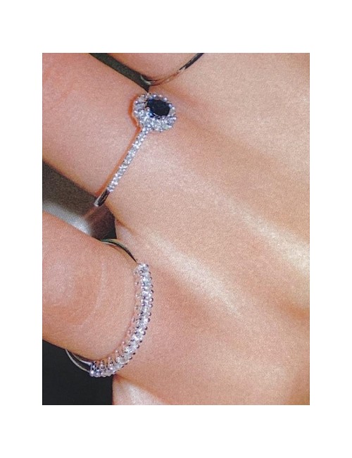 Anillo Oro Bco con Brillantes y Zafiro