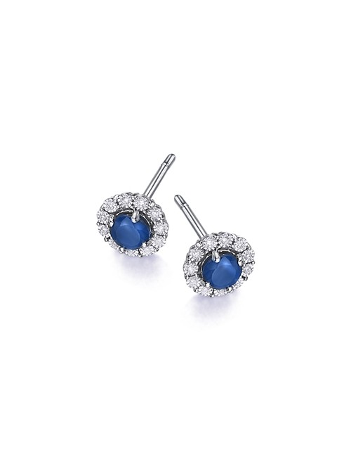Pendientes Oro Bco con Brillantes y Zafiros Rosetón