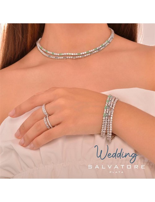 Pulsera Plata Rodio Cristales Azules Ovalados Circonitas