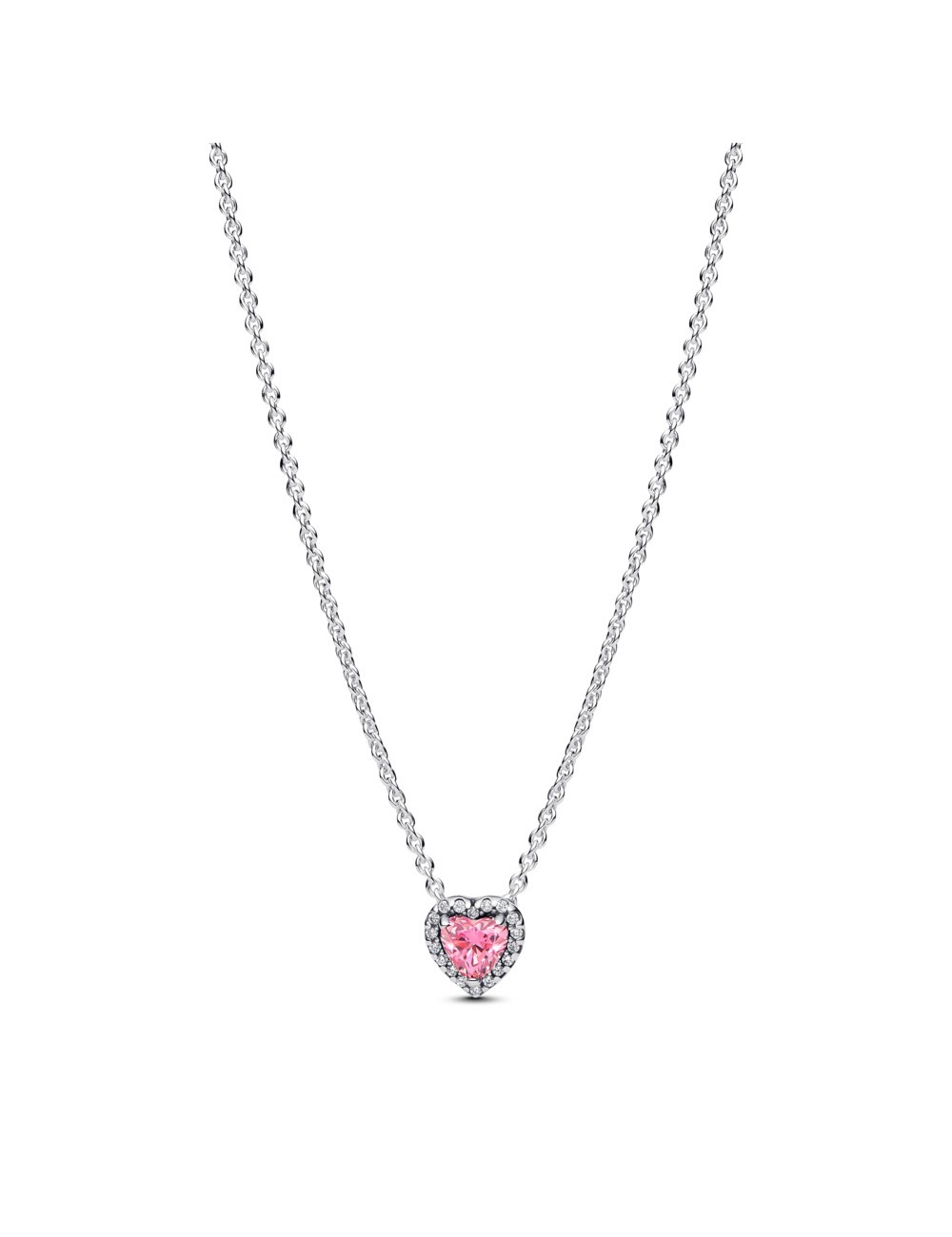 Heart Sterling Silver Collier With Fancy Pink And Clear Cubic Zirconia