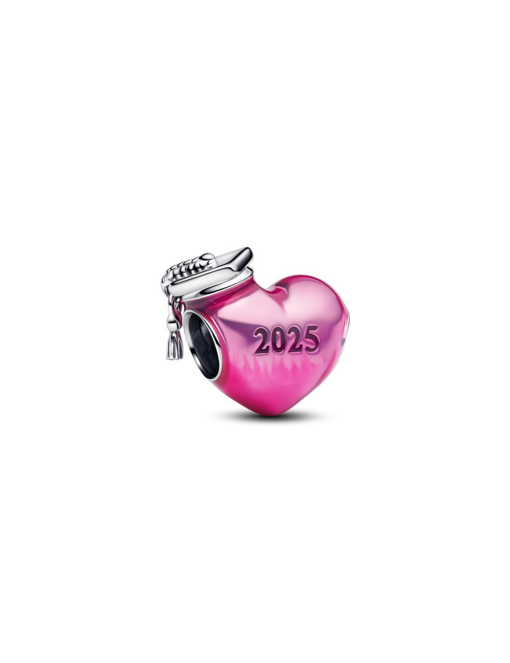 2025 Graduation Heart Sterling Silver Charm With Transparent Pink Enamel