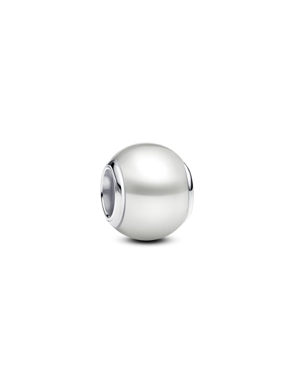 Sterling Silver Charm With White Lacquered Artificial Pearl