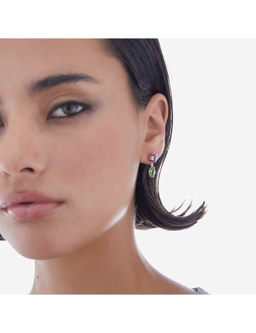 Pendientes Plata Baño Cristal Verde
