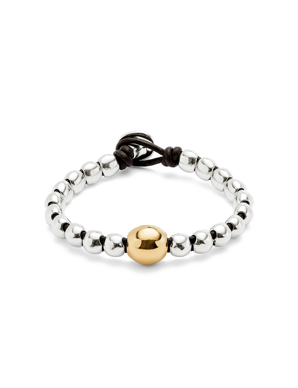 Pulsera de Cuentas de Aleación de Metales Bañadas En Plata de Ley y Cuenta Central Bañada En Oro 18K