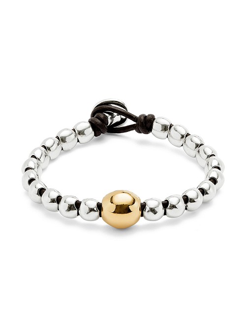 Pulsera de Cuentas de Aleación de Metales Bañadas En Plata de Ley y Cuenta Central Bañada En Oro 18K