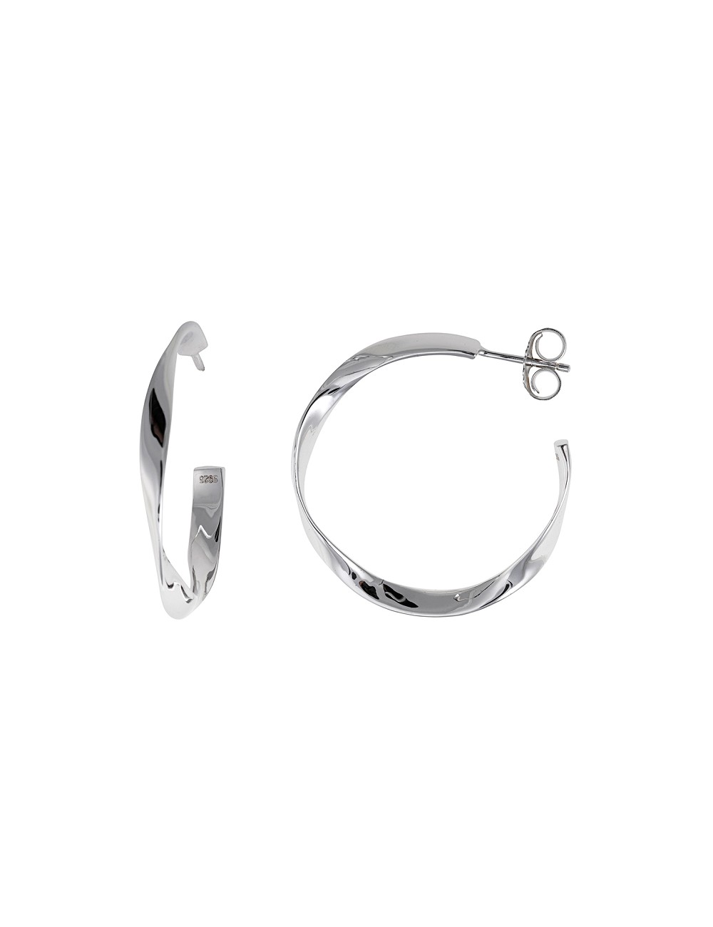 Pendientes Plata Rodio Aro Ondulado Liso