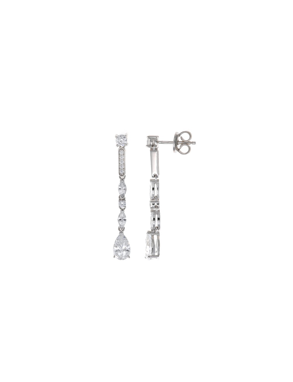 Pendientes Plata Rodio Tira Circonitas Blancas Brillante