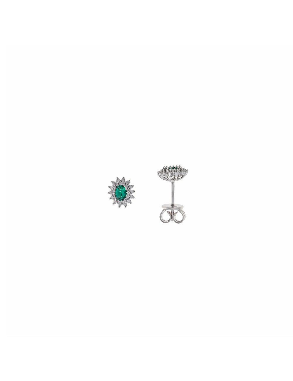 Pendientes Plata Rodio Circonita Esmeralda Ovalada Alreadedor Blancas Brillantes