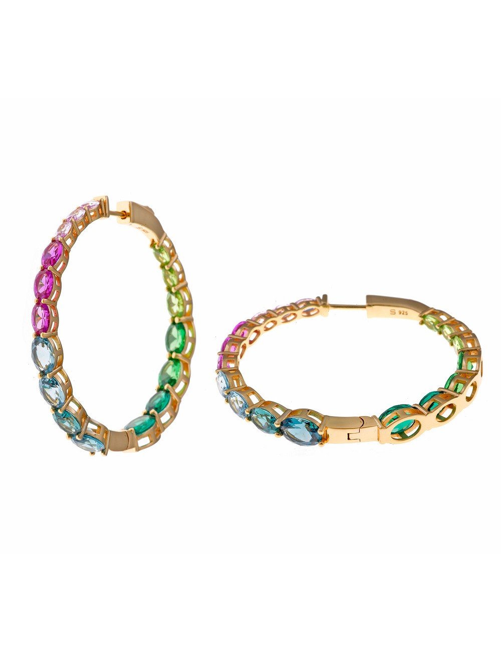 Pendientes Plata Chapado Dorado Aro Rubi Peridoto Azul London Tsavorita Paraiba Verde Ovaladas