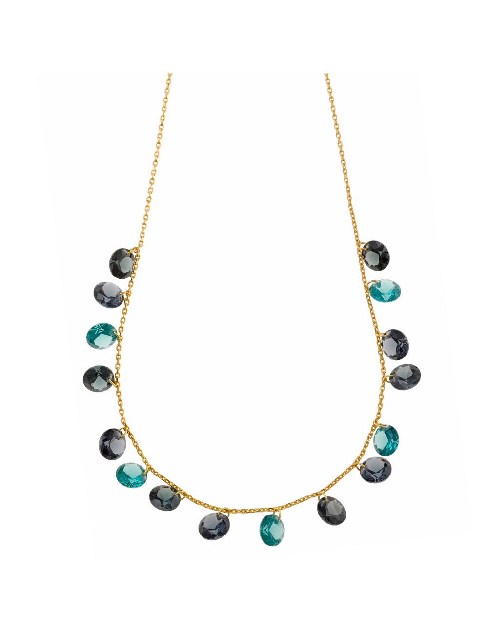 Collar Plata Chapado Dorado Circonitas Turmalina Verde Gris Paraiba Brillantes Corindon Sintetico