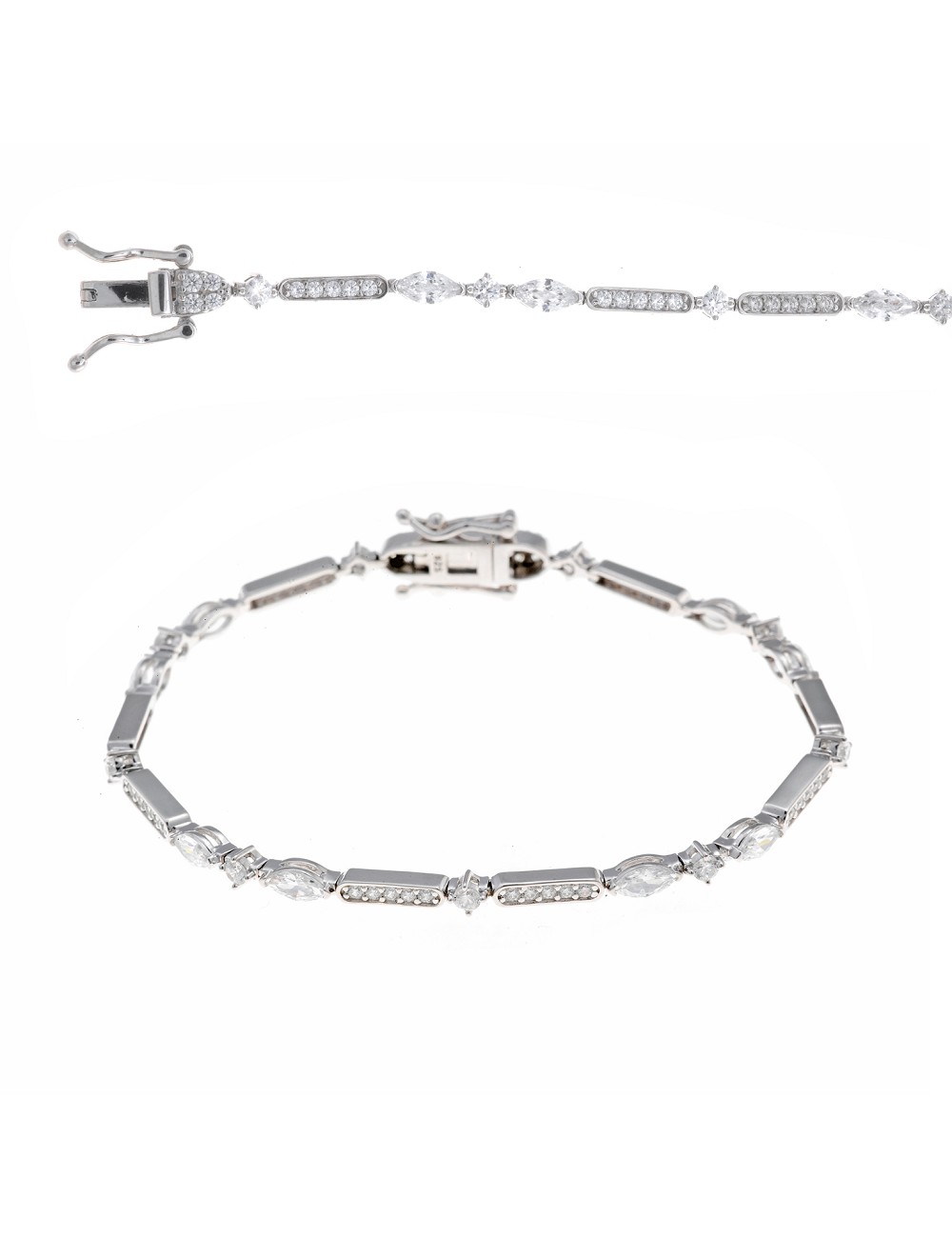 Pulsera Plata Rodio Circonitas Blancas Brillante y Marquesa