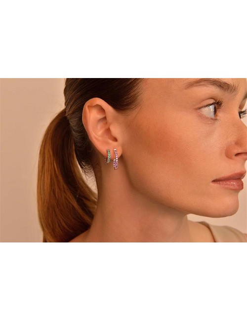 Pendientes Plata Rodio Aros Circonitas Rosa