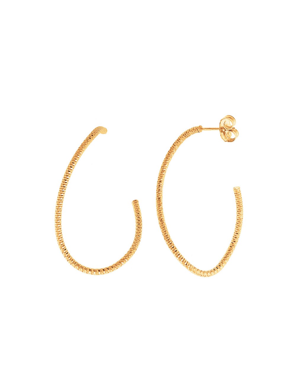 Pendientes Plata Chapado Dorado Aro Ovalo Retorcido Diamantado