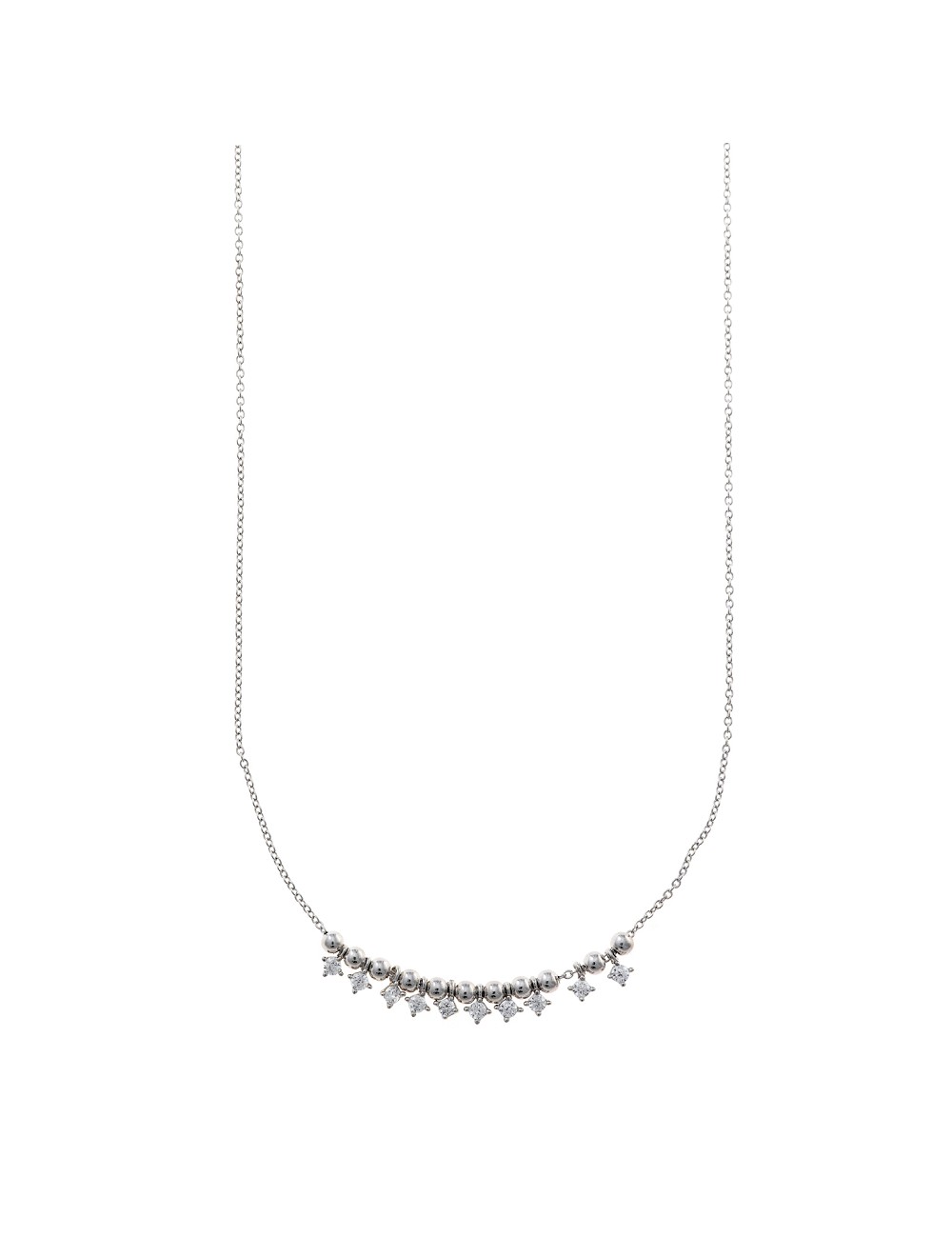Collar Plata Rodio Bolitas Lisas Circonitas Blancas Brillantes