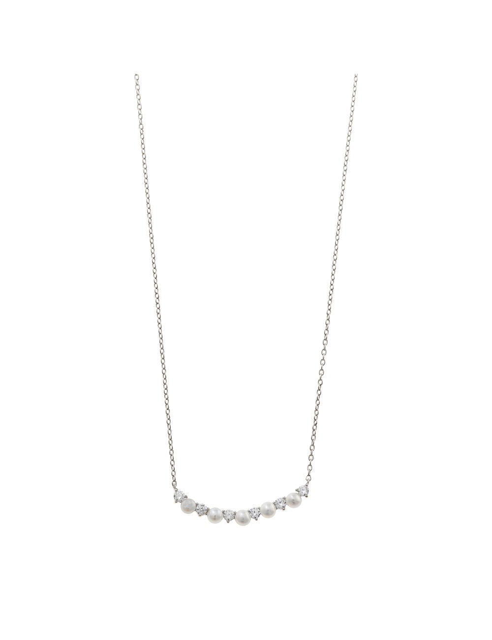 Collar Plata Rodio Perlas Redondas Circonitas Blancas Brillantes