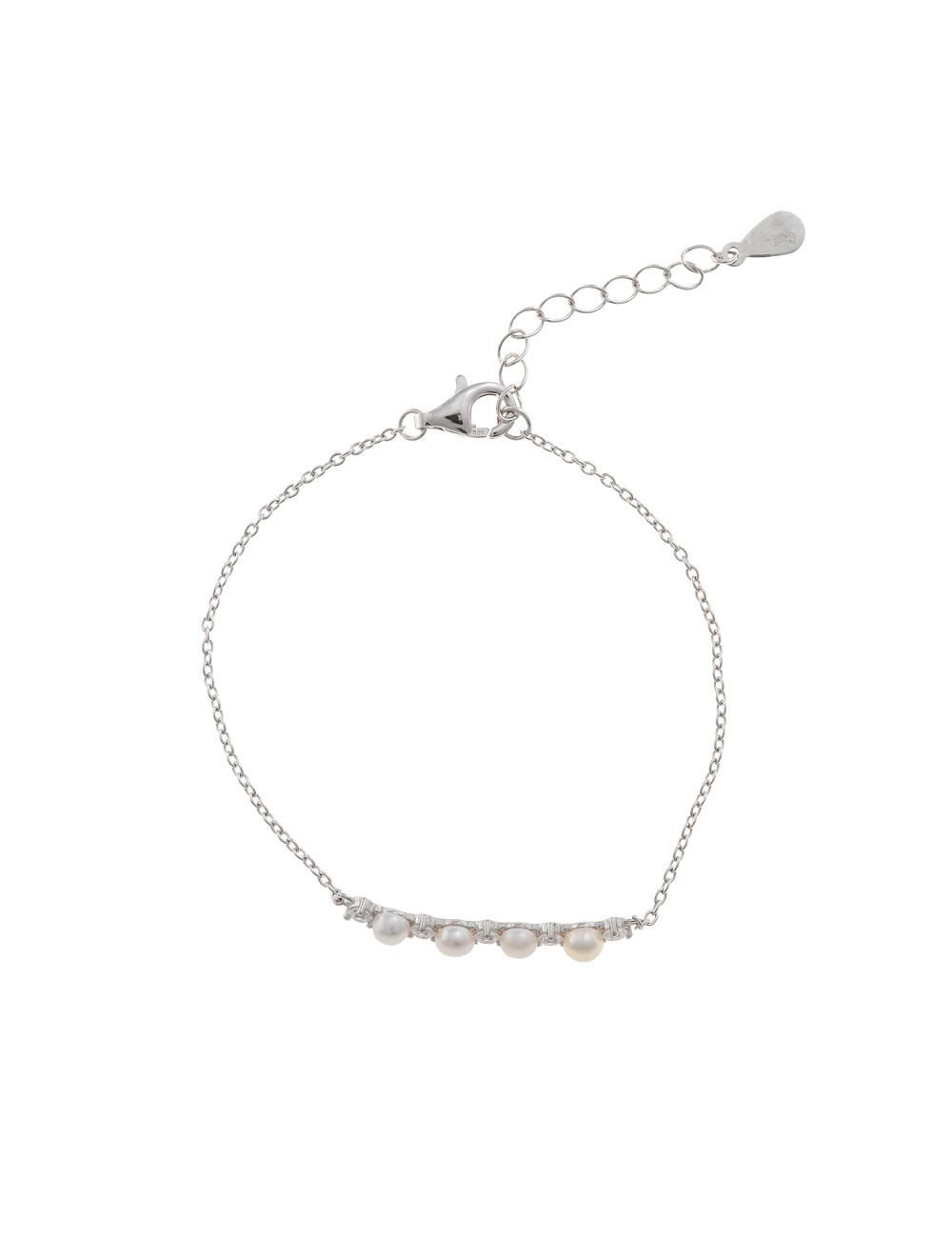 Pulsera Plata Rodio Perlas Redondas Circonitas Blancas Brillantes