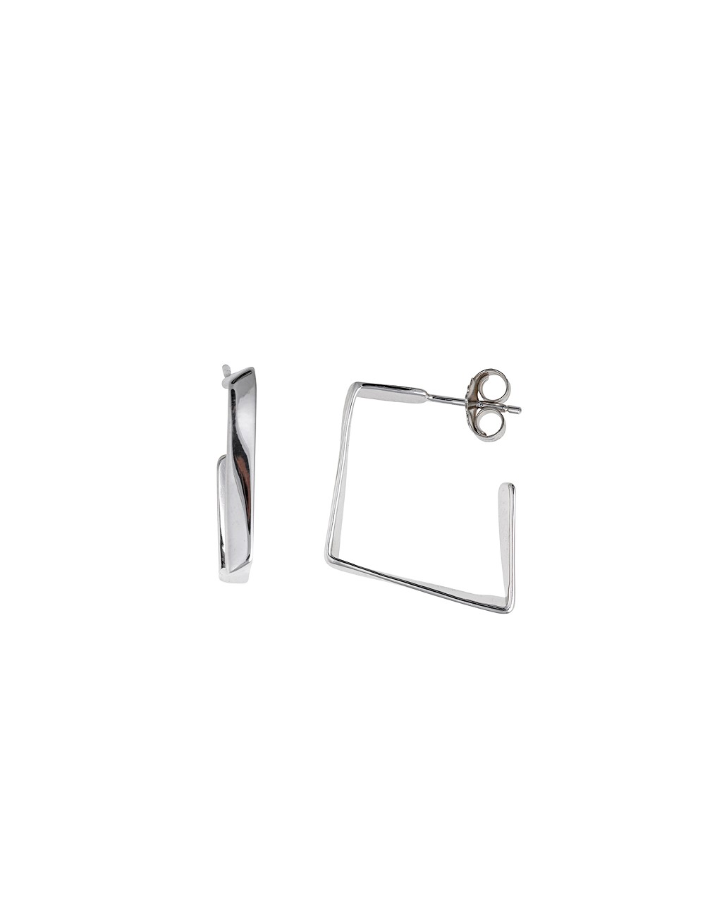 Pendientes Plata Rodio Cuadrado Irregular Liso