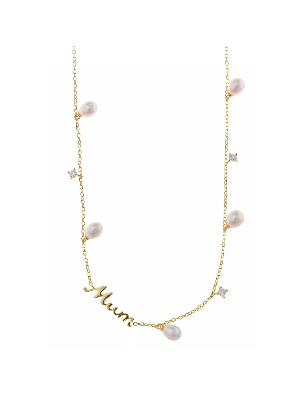 Collar Plata Chapado Dorado Mum Circonitas Blancas Brillantes Perlas Rice Agua Dulce