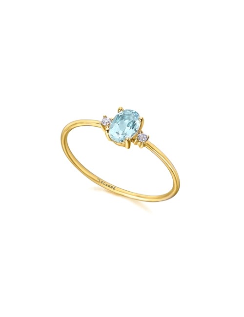 Anillo Oro amarillo, Brillantes 0. 03 Q. y Topacio azul