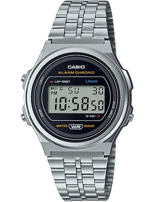 Casio Collection Vintage - Reloj Digital Unisex con Correa de Acero Inoxidable A171We-1Aef
