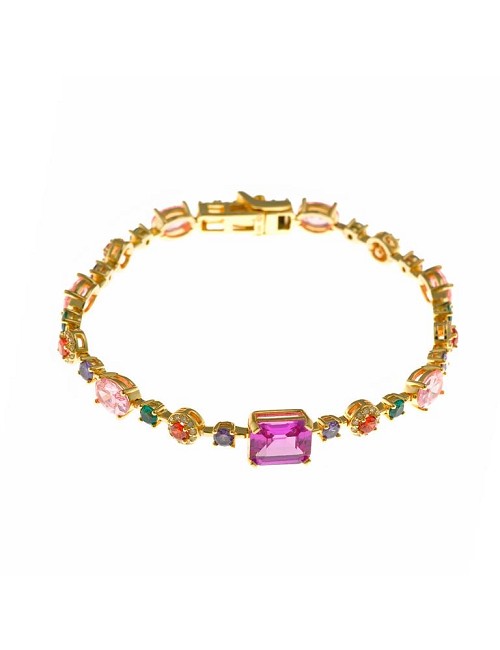 Pulsera Plata Chapado Doradocirconitas Multicolor