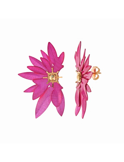 Pendientes Plata Chapado Dorado Diamantado Media Flor