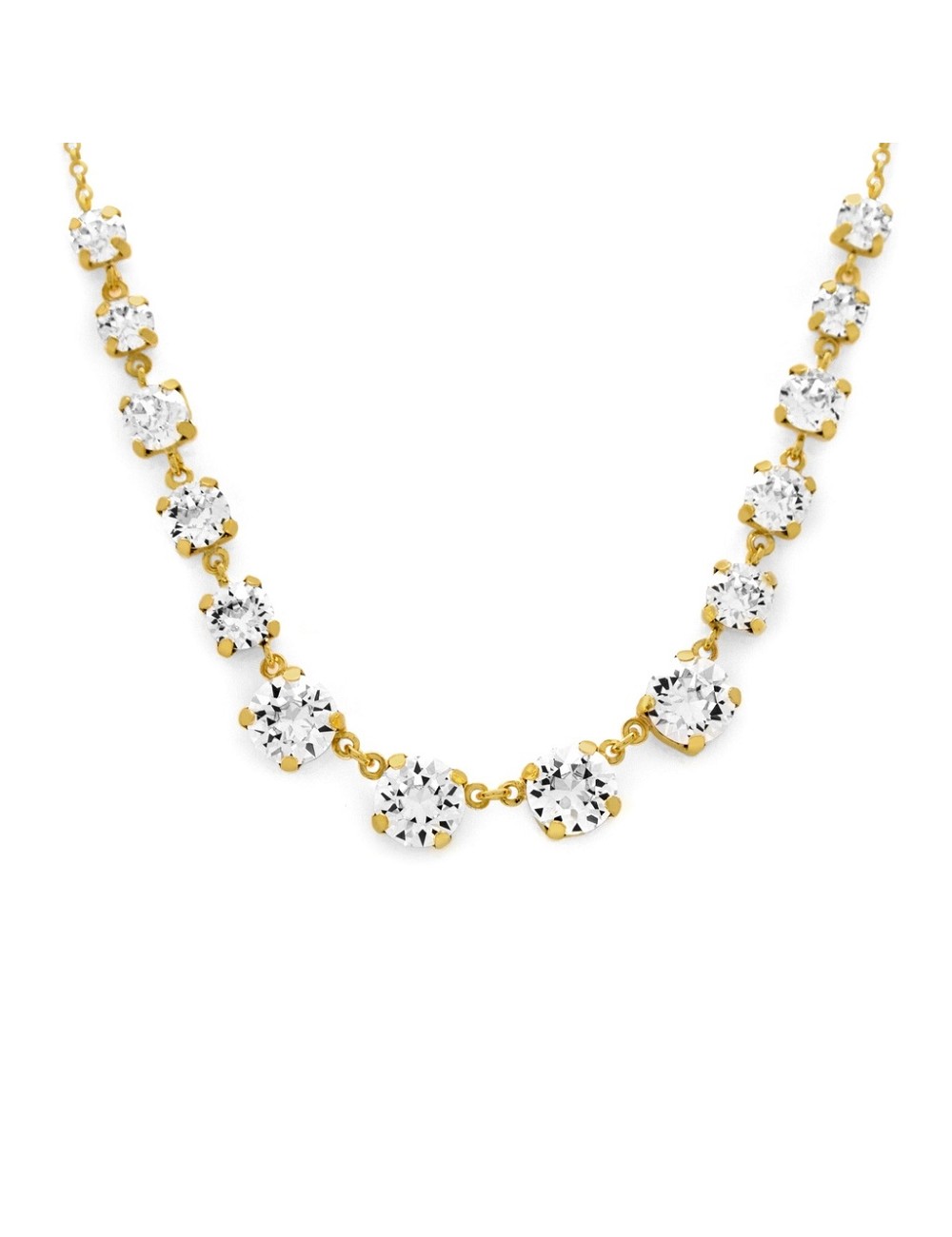 Collar Largo Cristal Blanco En Plata Baño Oro de Celine