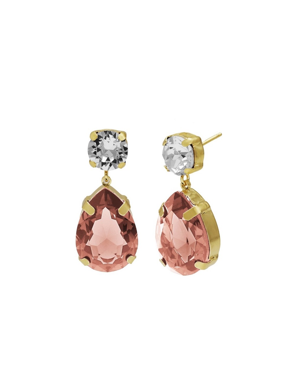 Pendientes Largos Lágrima Cristal En Plata Baño Oro de Blooming (Rose Vintage)