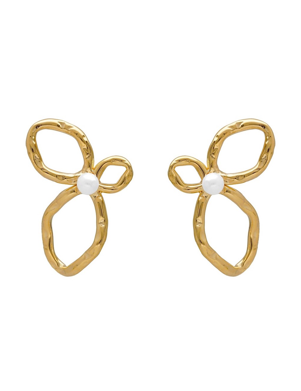 Pendientes Botón Hoja Ohayo con Perla En Plata (Baño de Oro 18K)