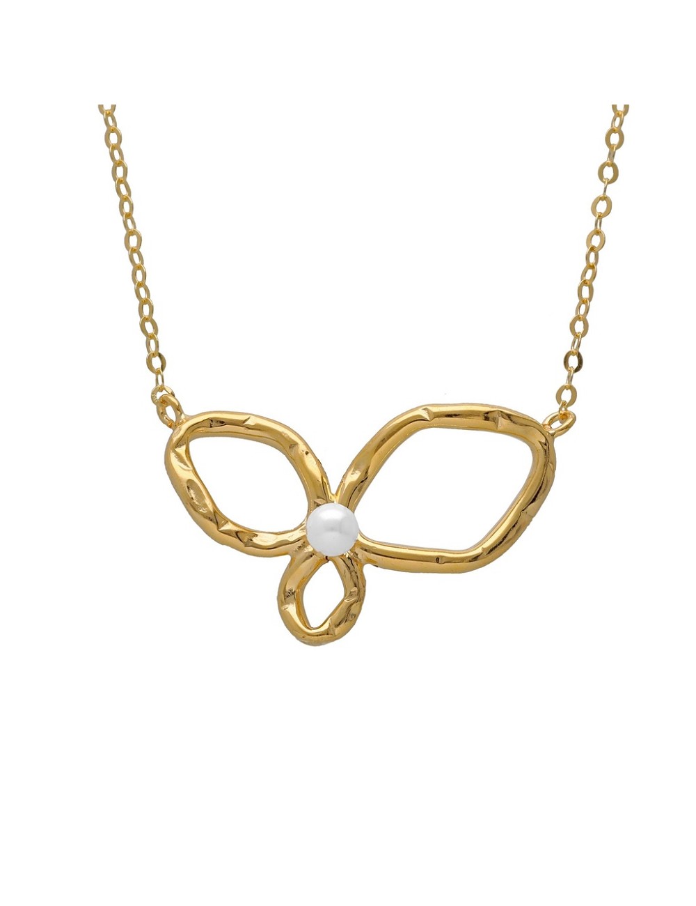 Collar Corto Hoja Ohayo con Perla En Plata (Baño de Oro 18K)