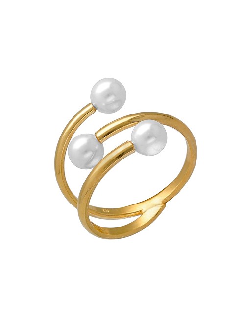Anillo Ajustable Espiral Ohayo con Perla En Plata (Baño de Rodio)