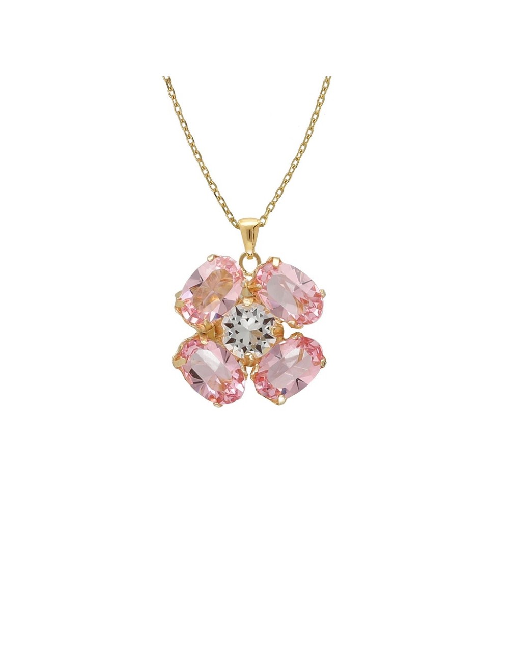 Collar Corto Flor God Morgen con Cristal En Plata Baño Oro (Light Rose)