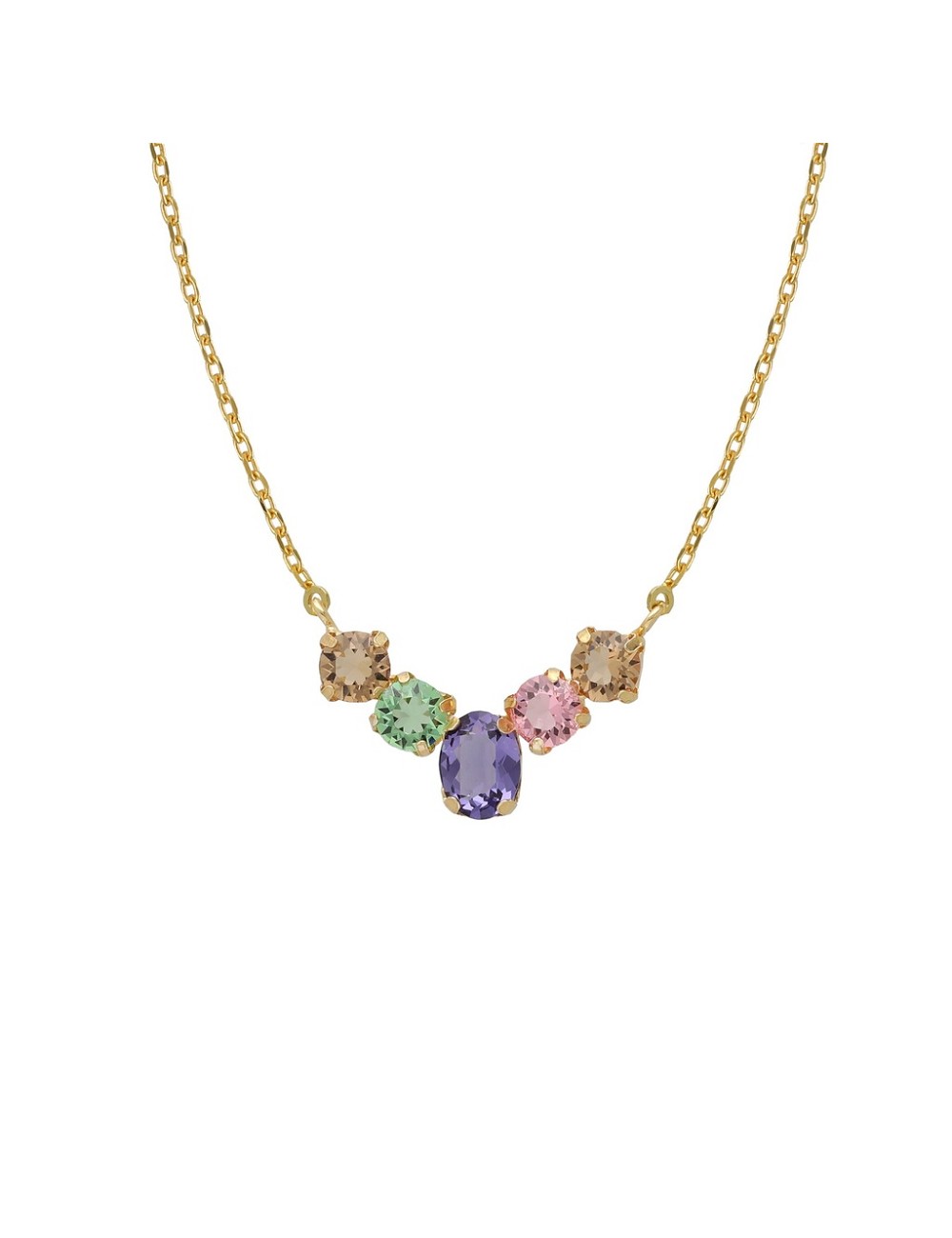 Collar Corto God Morgen con Cristal Multicolor En Plata Baño Oro