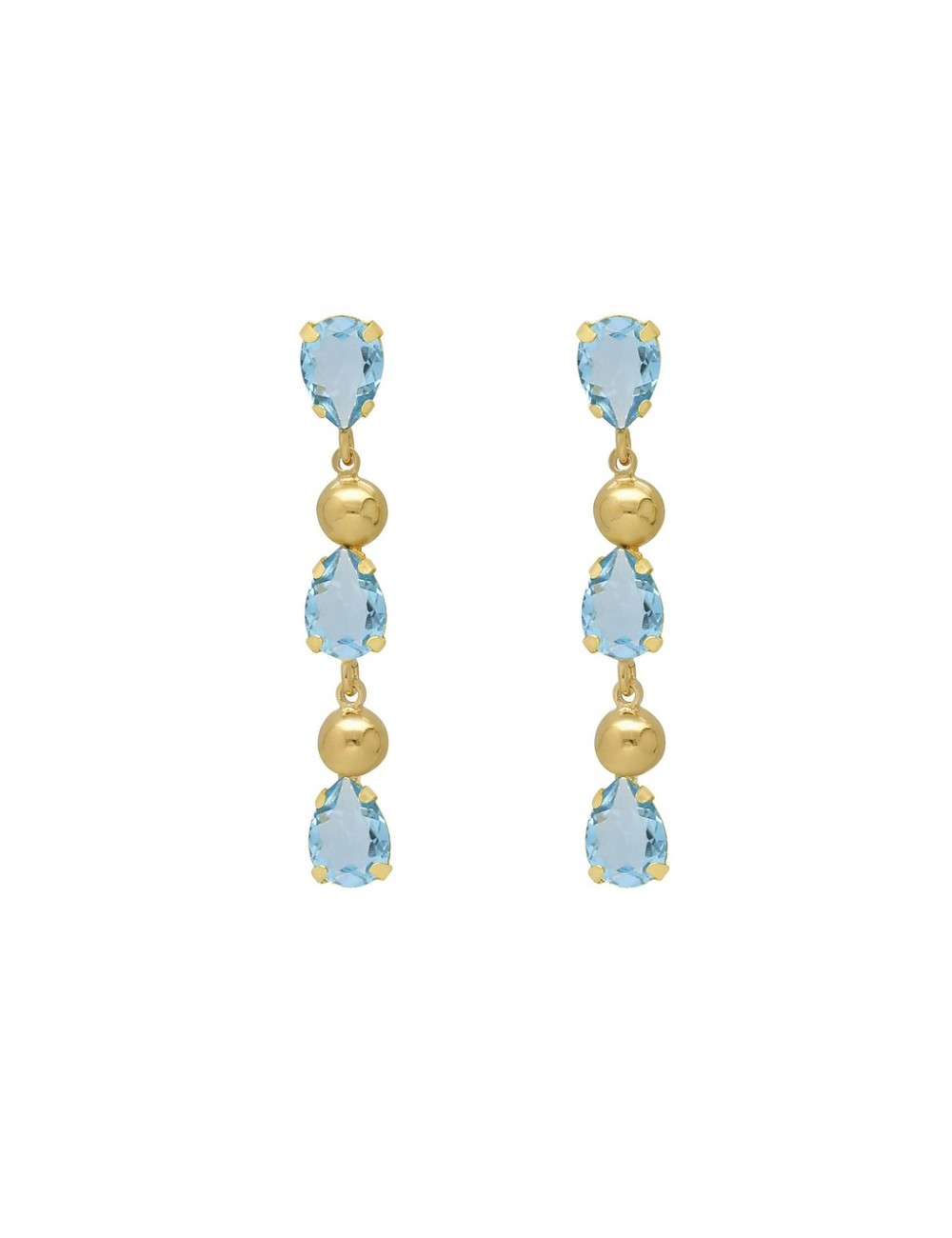 Pendientes Largos Esfera Buongiorno con Cristal En Plata Baño Oro (Aquamarine)