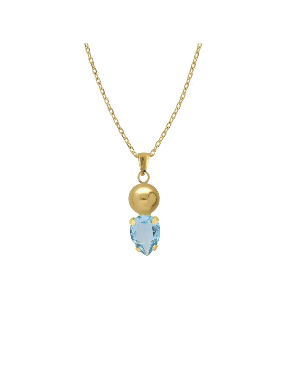Collar Corto Esfera Buongiorno con Cristal En Plata Baño Oro (Aquamarine)