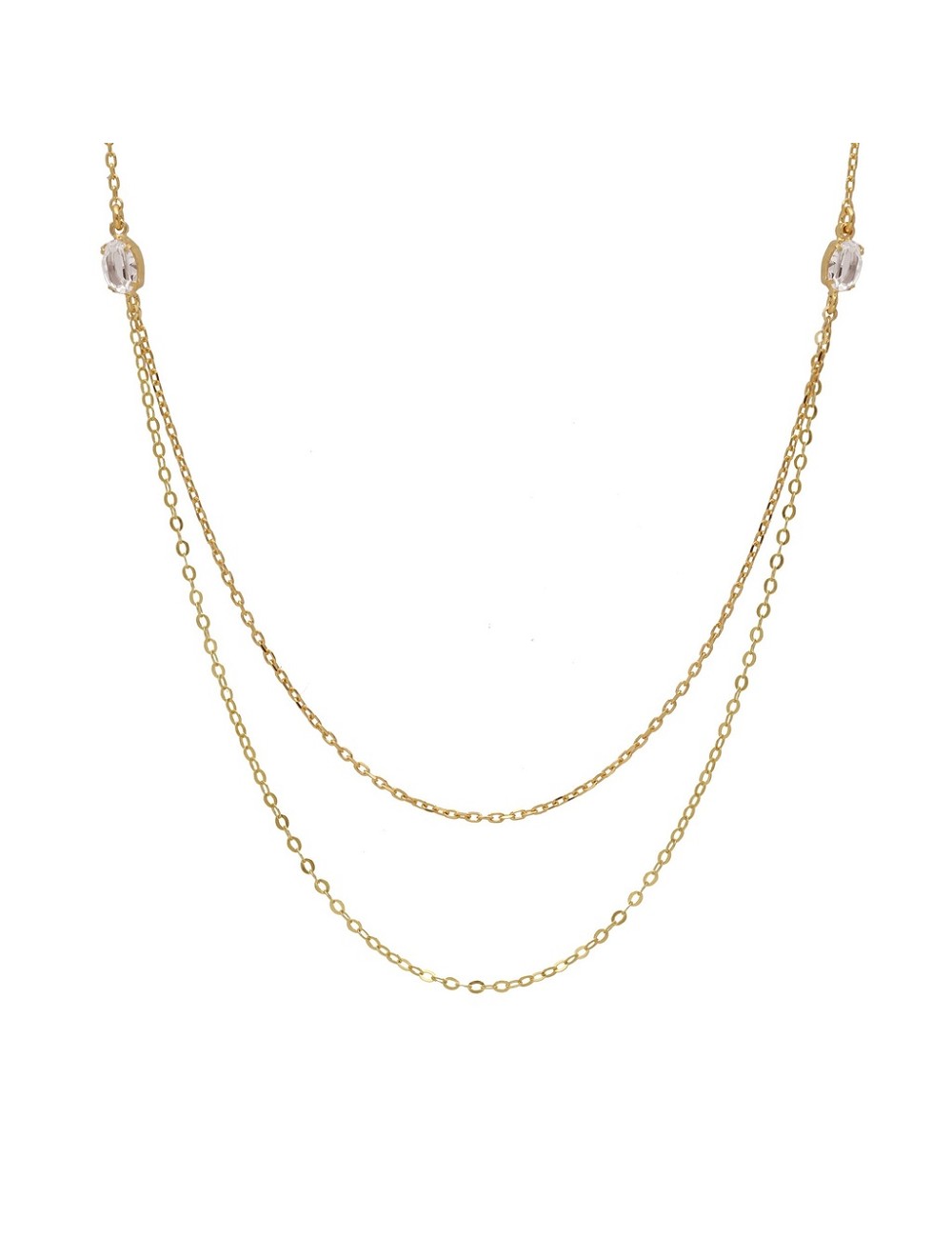 Collar Doble Cadenas Buenos Días con Cristal En Plata (Baño de Oro 18K)