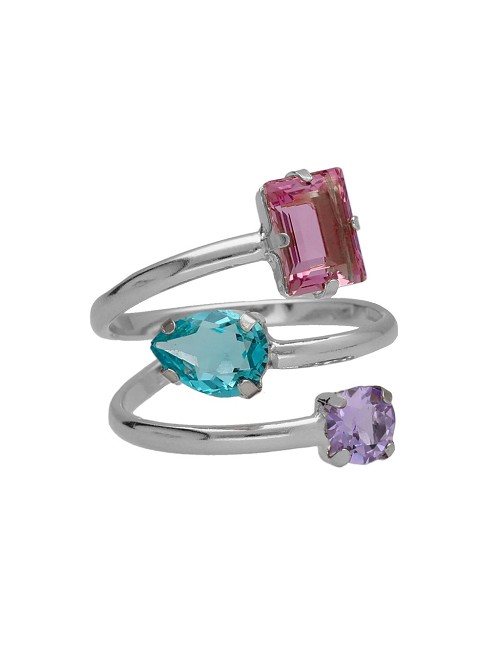 Anillo Ajustable Multicolor Plata Rodio