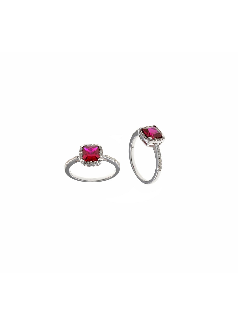 Sortija Plata Rodio Rubi Lab Cuadrado