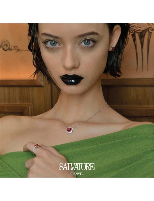 Sortija Plata Rodio Rubi Lab Cuadrado