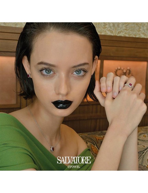 Sortija Plata Rodio Rubi Lab Cuadrado