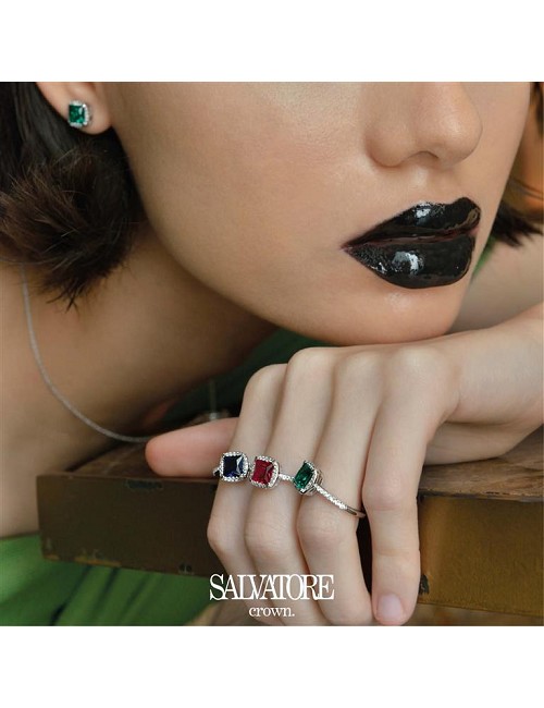 Sortija Plata Rodio Rubi Lab Cuadrado