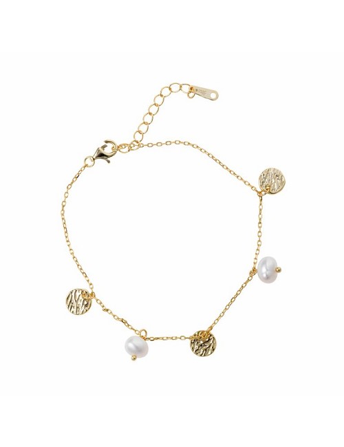 Pulsera Plata Chapa. Dora. Perlas Redondas