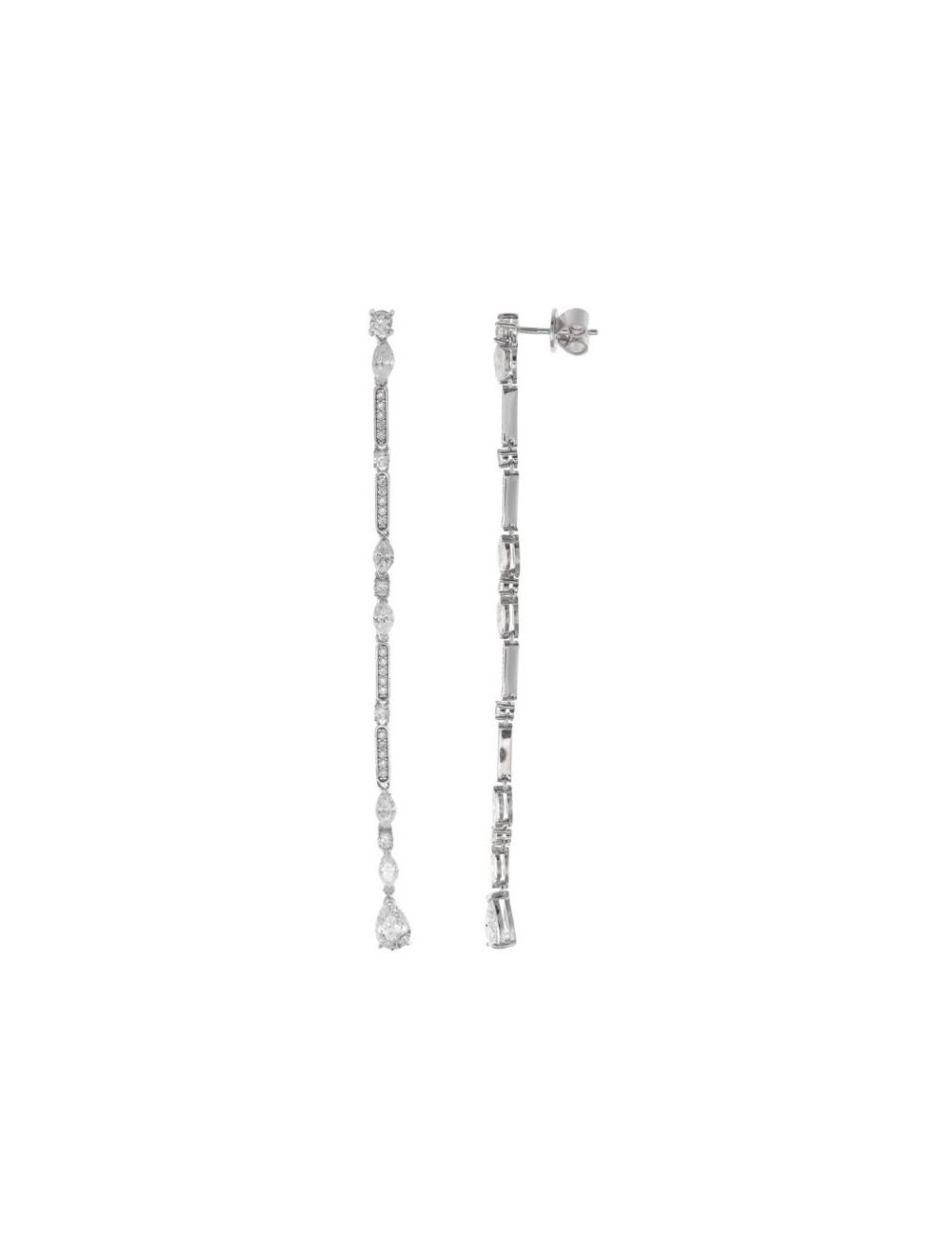 Pendientes Plata Rodio Tira Peras y Brillante