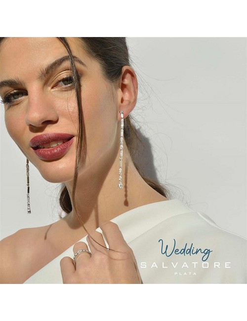 Pendientes Plata Rodio Tira Peras y Brillante